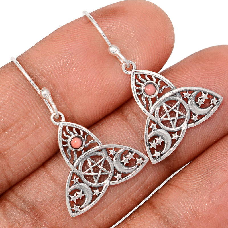 1.2" Celtic Moon, Sun & Star - Pink Opal Earrings - DSNE294