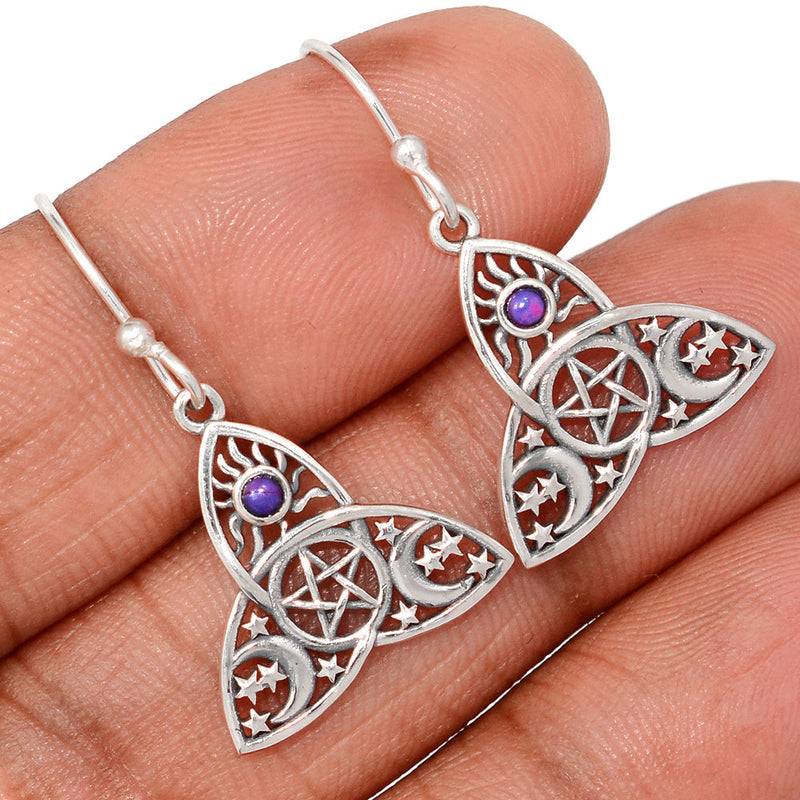 1.2" Celtic Moon, Sun & Star - Purple Mohave Turquoise Earrings - DSNE295