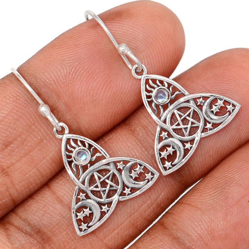 1.2" Celtic Moon, Sun & Star - Rainbow Moonstone Earrings - DSNE296