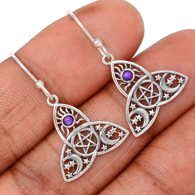 1.2" Celtic Moon, Sun & Star - Purple Mohave Turquoise Earrings - DSNE297