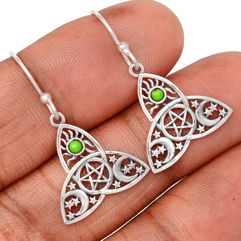 1.2" Celtic Moon, Sun & Star - Green Mohave Turquoise Earrings - DSNE299