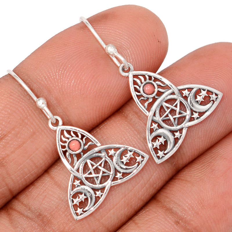 1.2" Celtic Moon, Sun & Star - Pink Opal Earrings - DSNE300