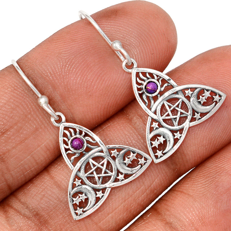 1.2" Celtic Moon, Sun & Star - Copper Purple Turquoise Earrings - DSNE302