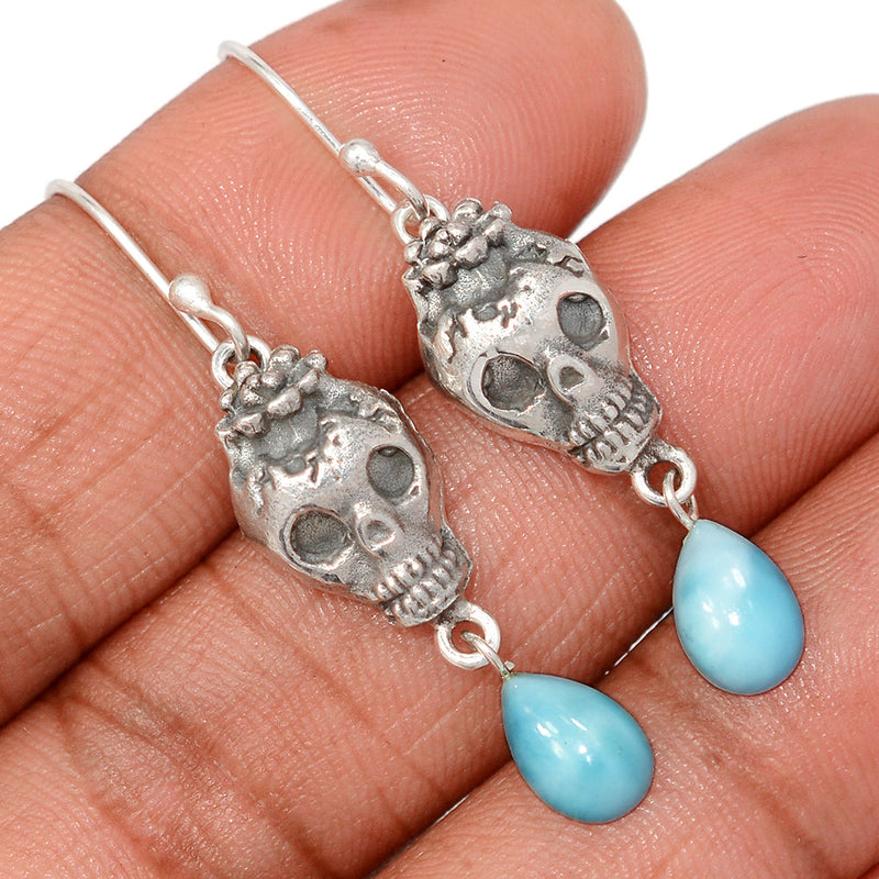 1.7" Skull - Larimar Earrings - DSNE303