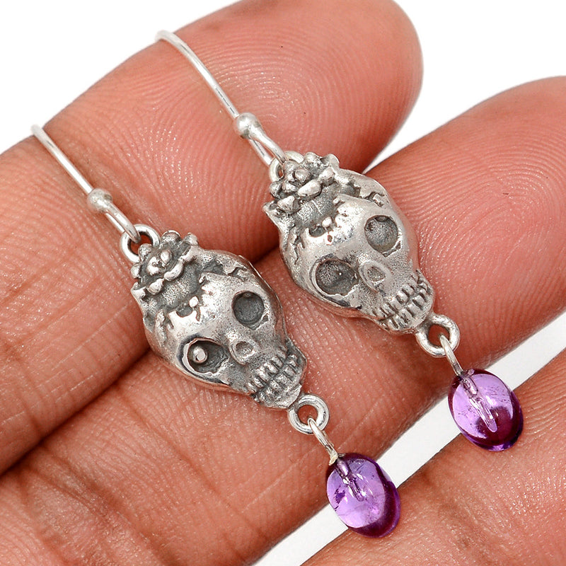 1.7" Skull - Amethyst Earrings - DSNE304