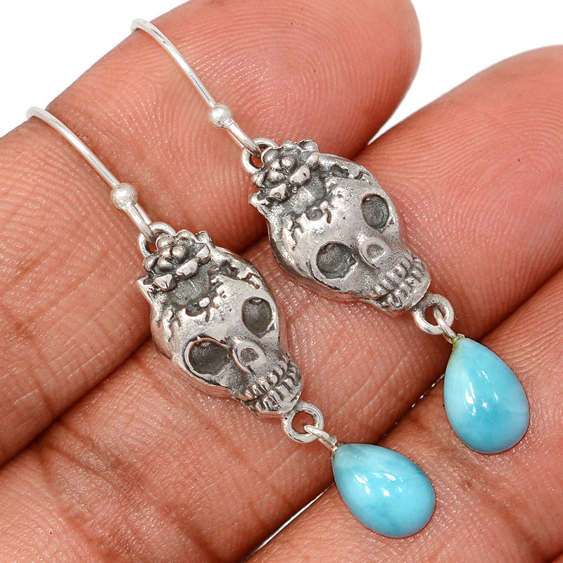 1.7" Skull - Larimar Earrings - DSNE305