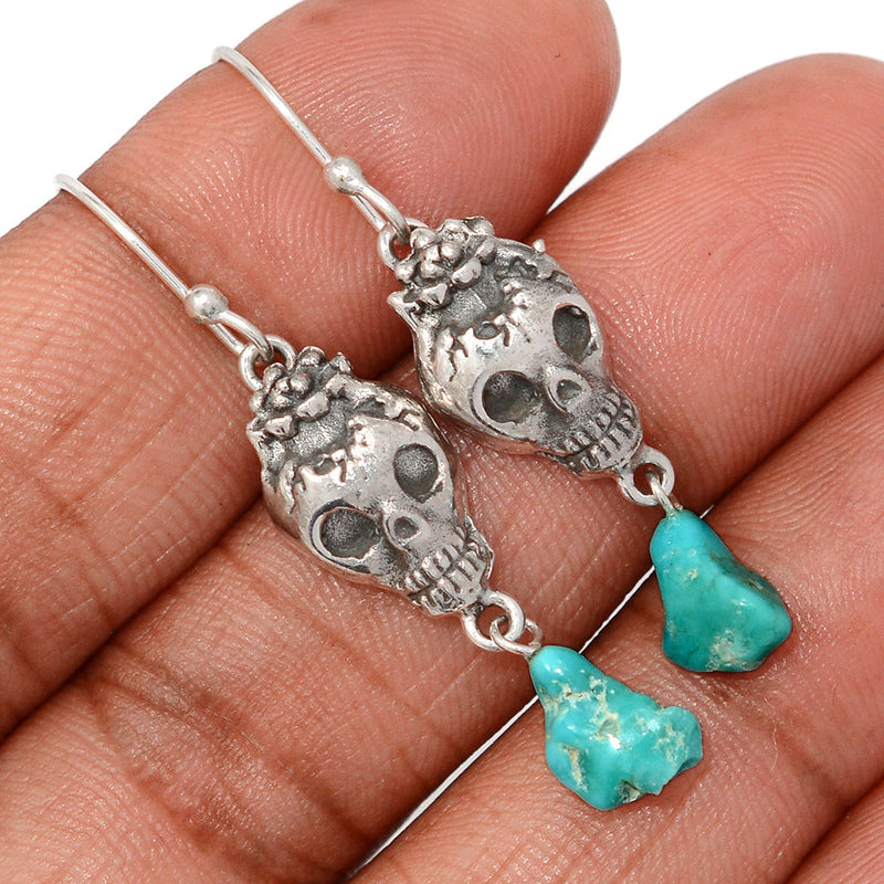 1.7" Skull - Kingman Turquoise Rough Earrings - DSNE311