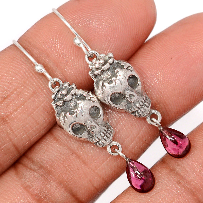 1.6" Skull - Garnet Cabochon Earrings - DSNE312