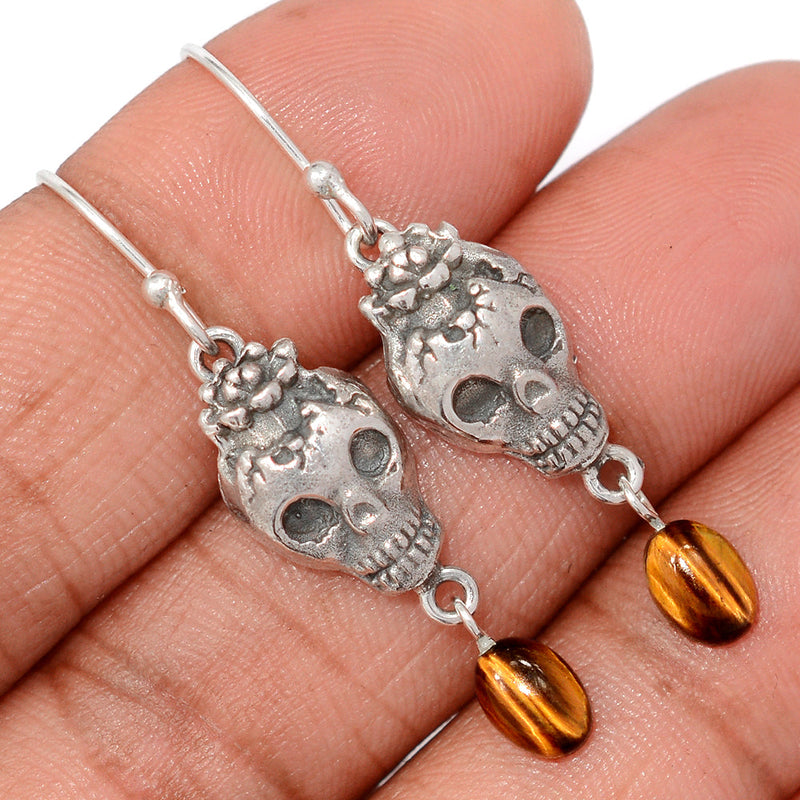 1.7" Skull - Tiger Eye Earrings - DSNE314