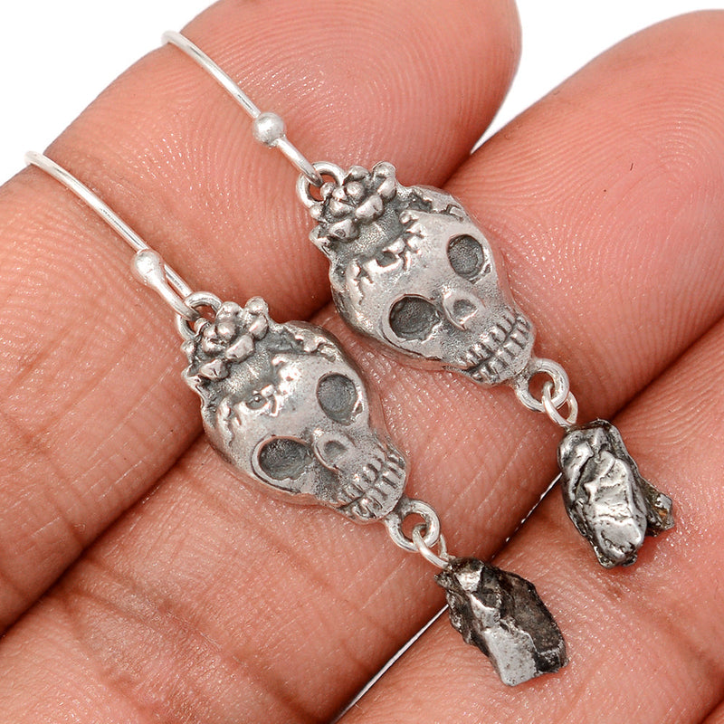 1.7" Skull - Meteorite Campo Del Cielo Earrings - DSNE315