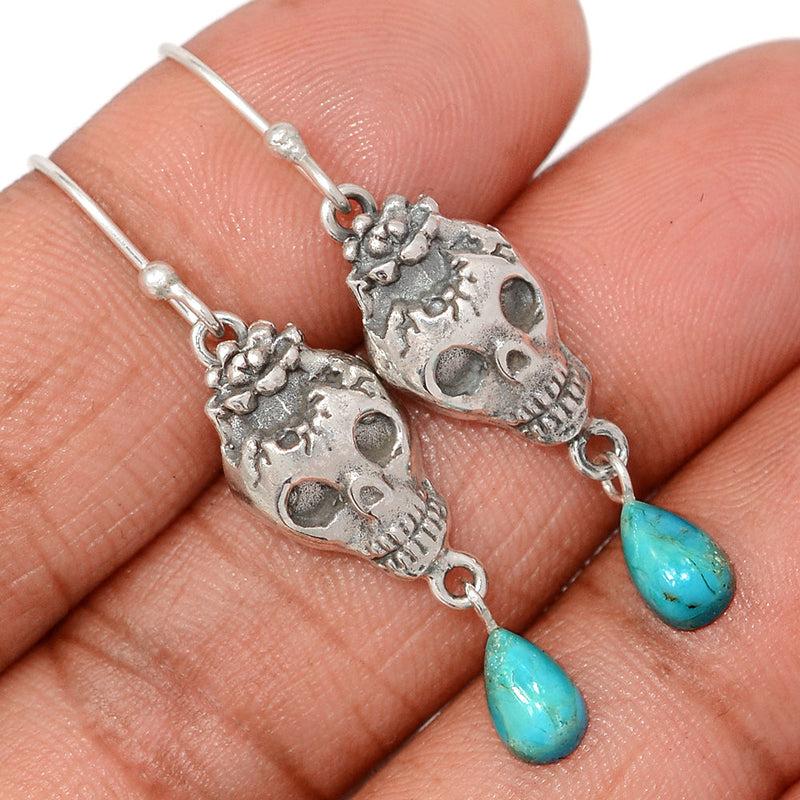 1.7" Skull - Blue Mohave Turquoise Earrings - DSNE316