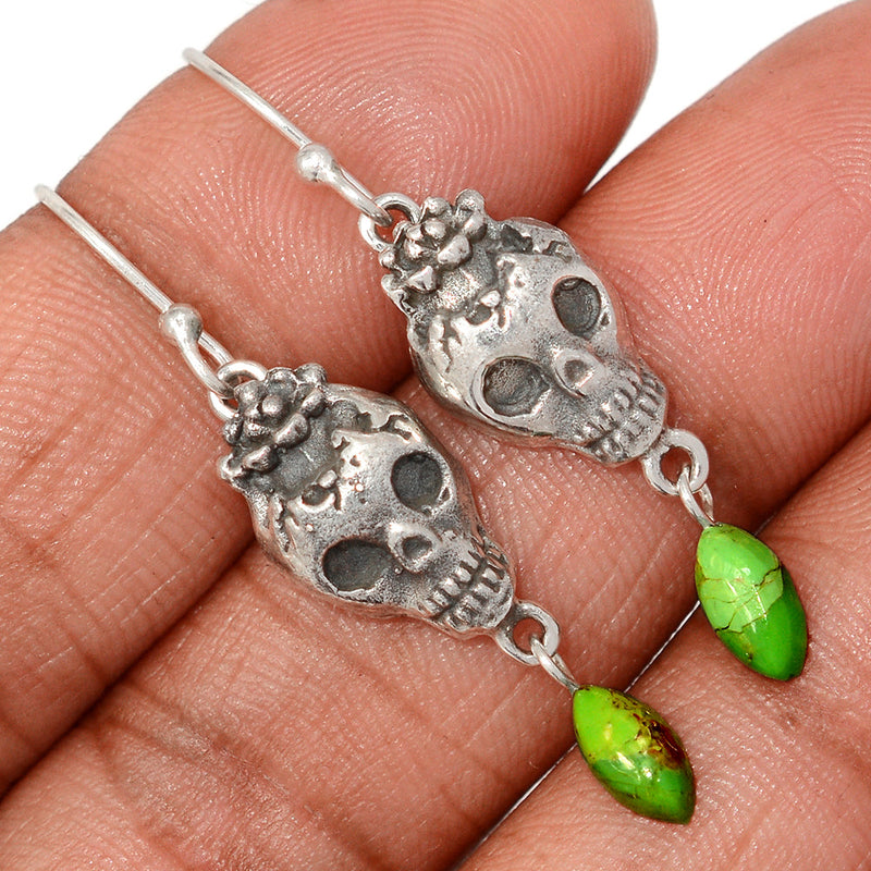 1.7" Skull - Green Mohave Turquoise Earrings - DSNE317