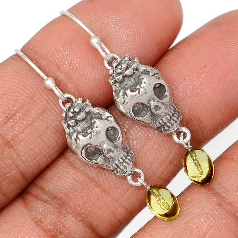 1.6" Skull - Peridot Cabochon Earrings - DSNE318