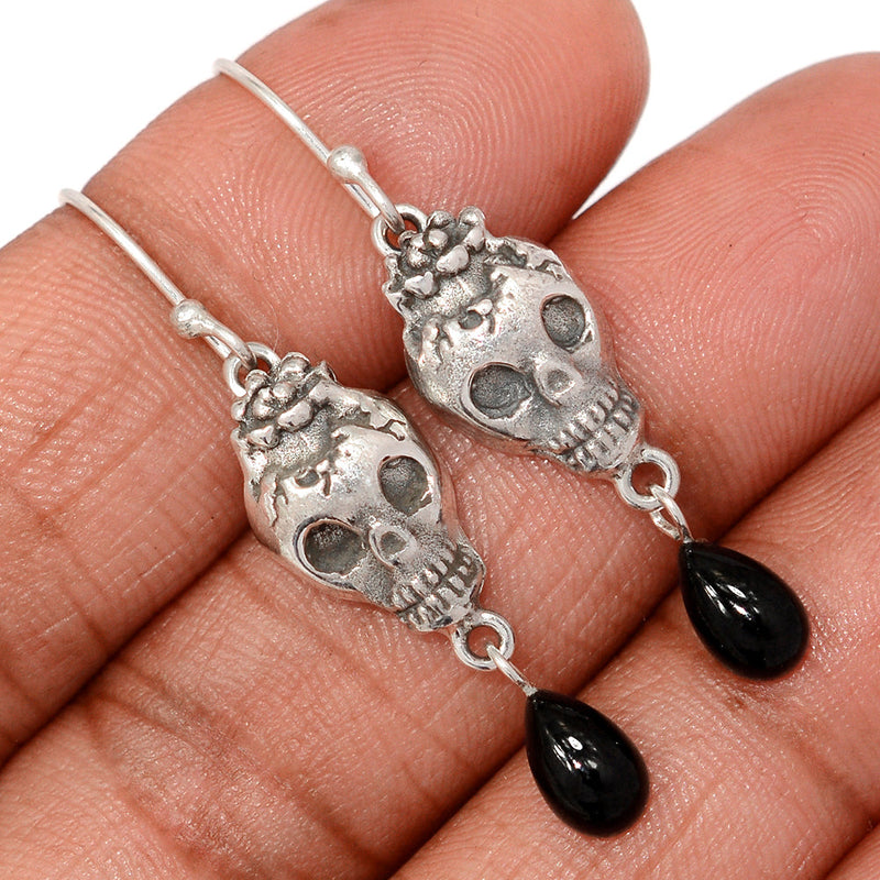 1.7" Skull - Black Onyx Earrings - DSNE319