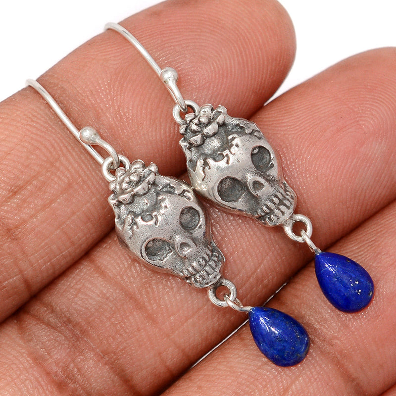 1.7" Skull - Lapis Lazuli Earrings - DSNE325
