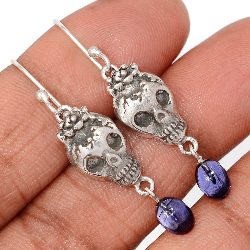 1.6" Skull - Iolite Earrings - DSNE326