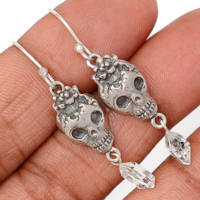 1.7" Skull - Herkimer Diamond Earrings - DSNE327