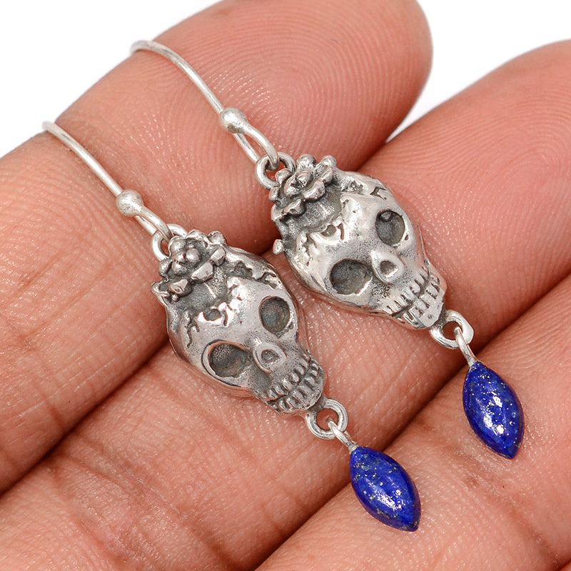 1.6" Skull - Lapis Lazuli Earrings - DSNE328