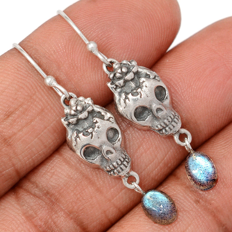 1.6" Skull - Labradorite Earrings - DSNE329