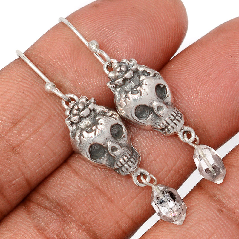 1.7" Skull - Herkimer Diamond Earrings - DSNE330