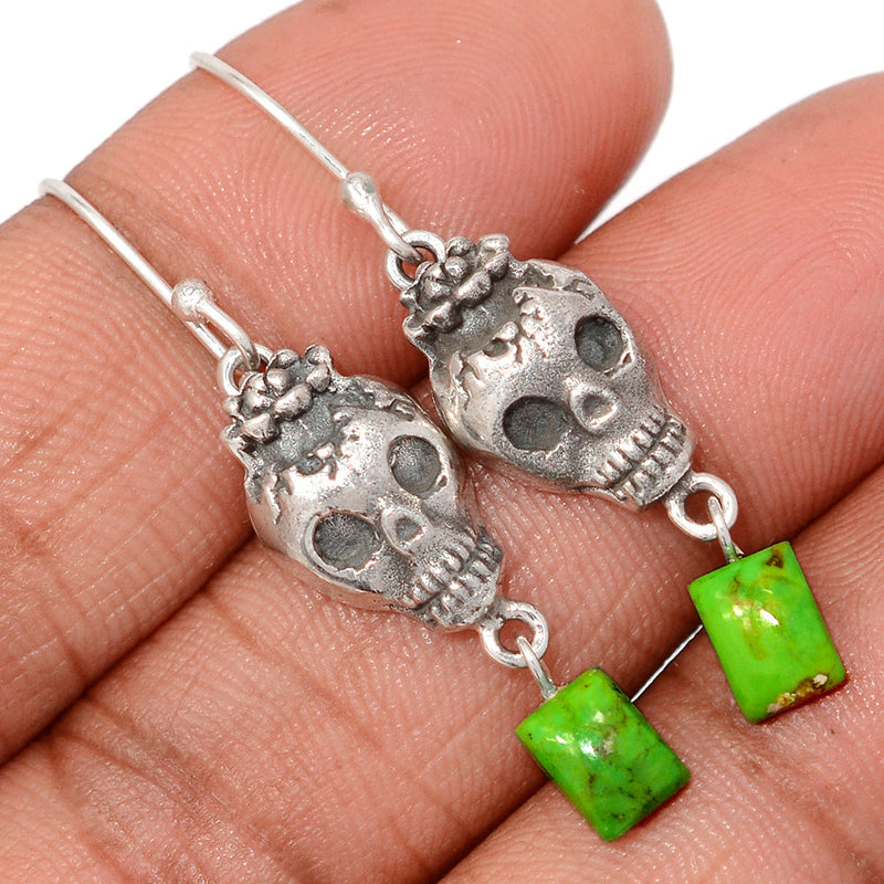 1.7" Skull - Green Mohave Turquoise Earrings - DSNE331