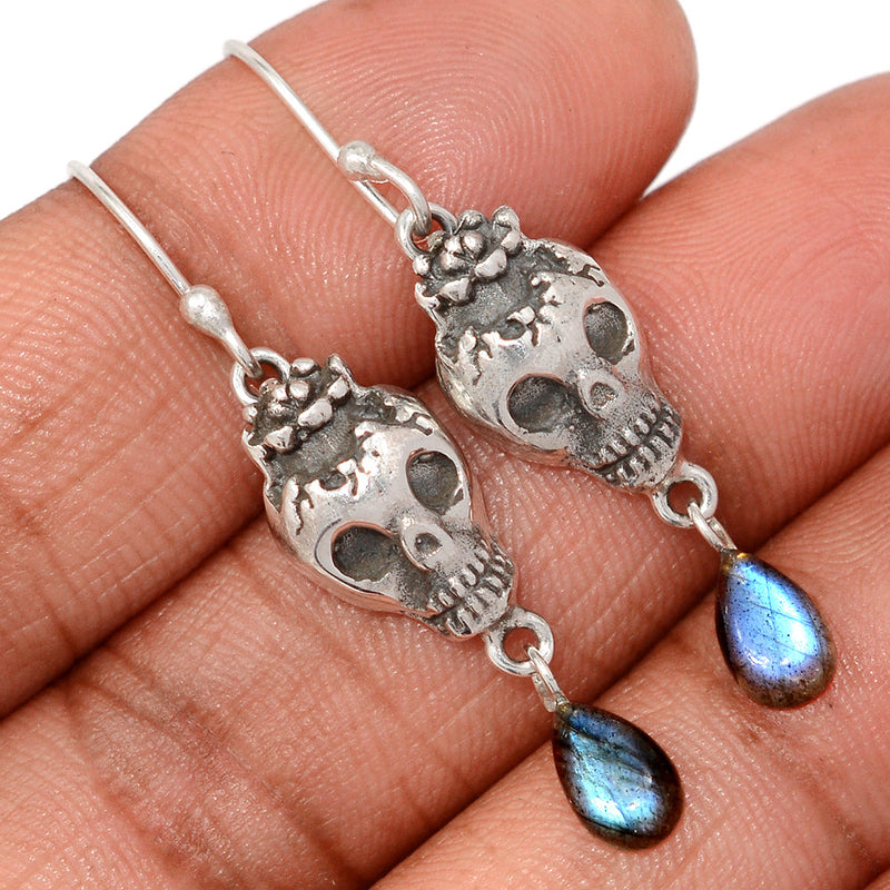 1.7" Skull - Labradorite Earrings - DSNE332