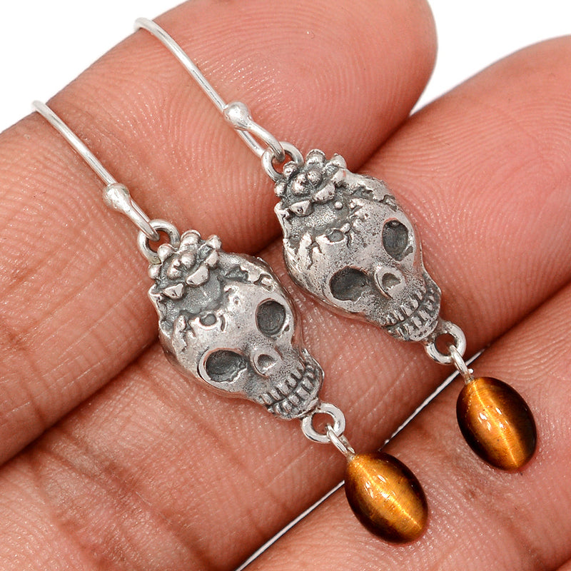 1.7" Skull - Tiger Eye Earrings - DSNE335