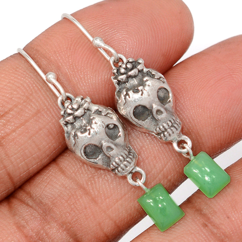1.6" Skull - Chrysoprase Earrings - DSNE338