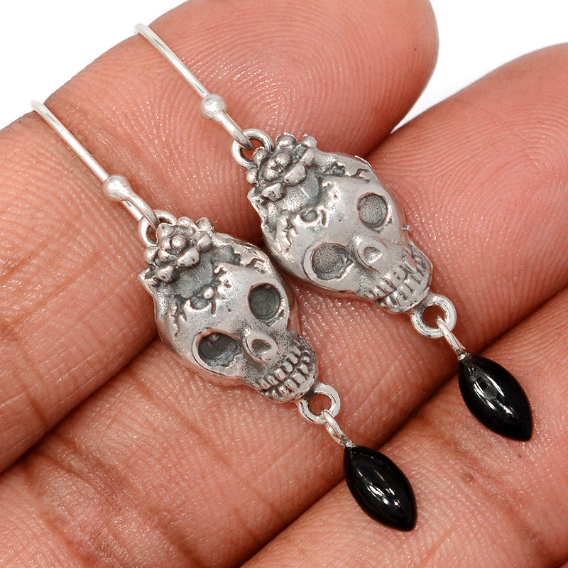 1.6" Skull - Black Onyx Earrings - DSNE339