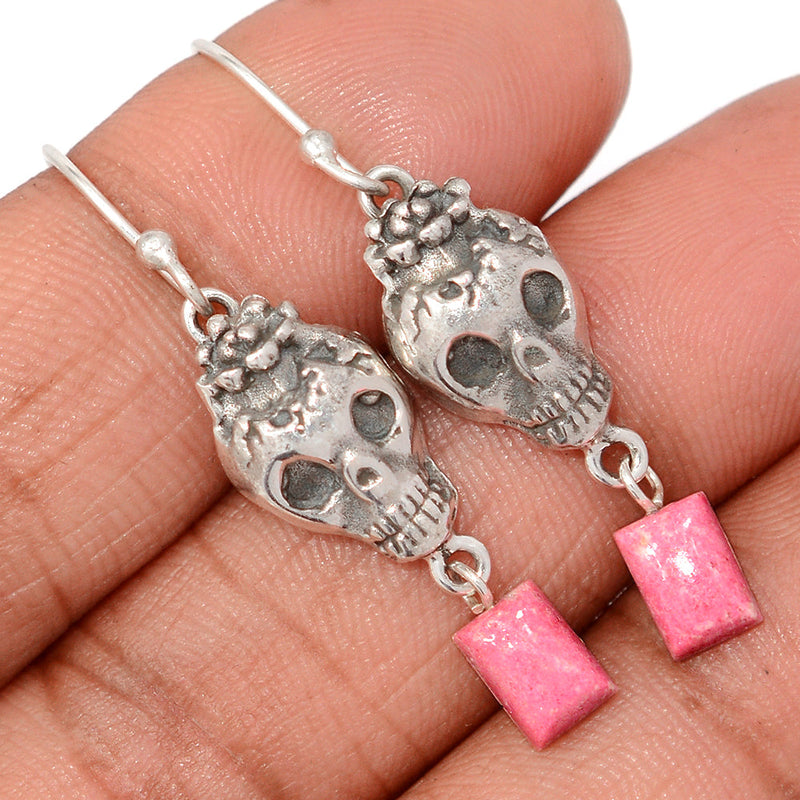 1.7" Skull - Pink Thulite Earrings - DSNE342