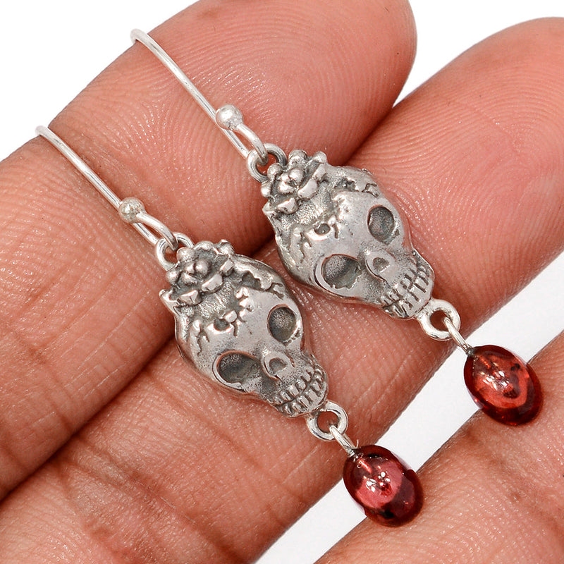 1.6" Skull - Garnet Cabochon Earrings - DSNE343