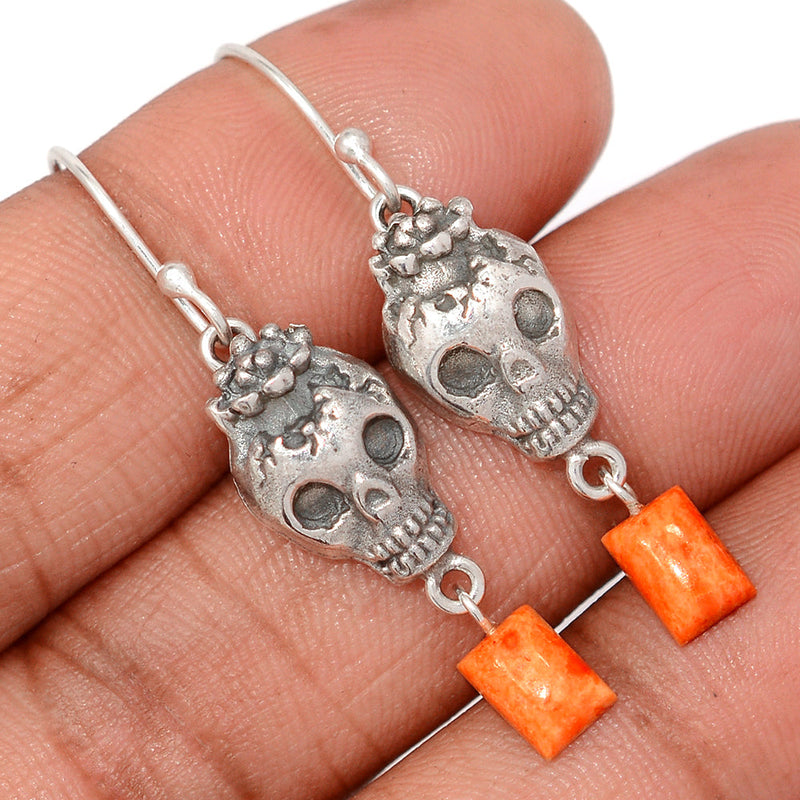 1.6" Skull - Coral Earrings - DSNE344