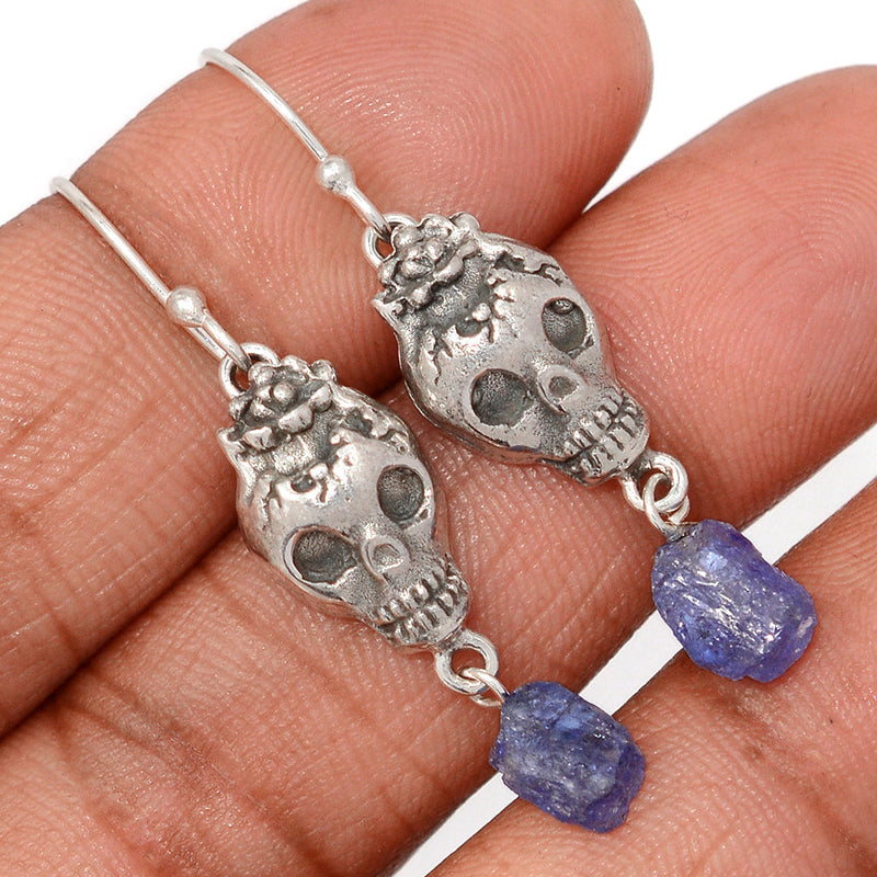 1.6" Skull - Tanzanite Rough Earrings - DSNE345