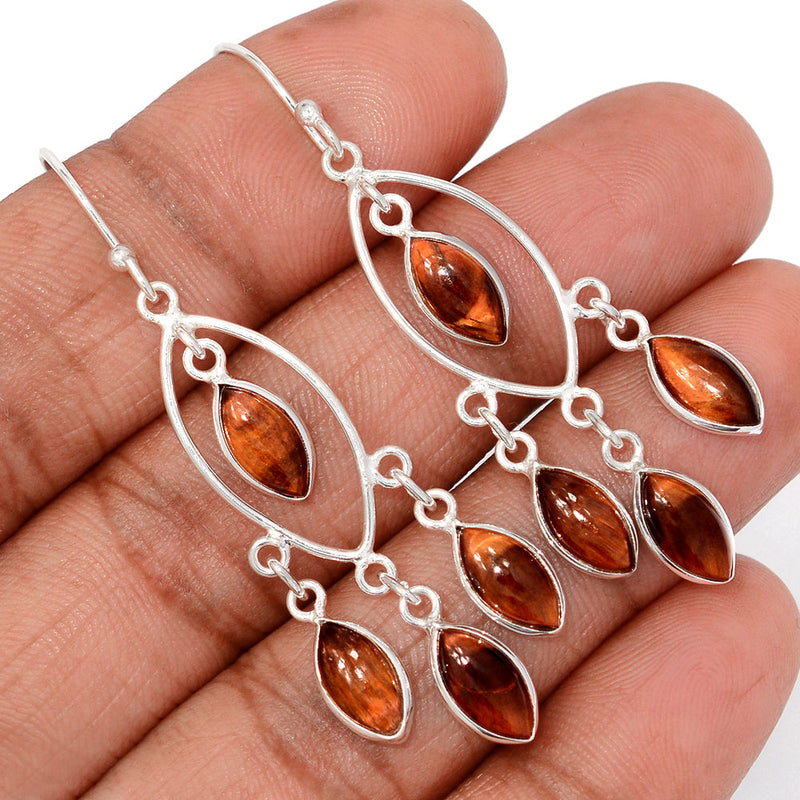 2.2" Jhumka - Red Tiger Eye Earrings - DSNE359