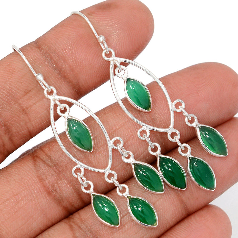 2.2" Jhumka - Green Onyx Earrings - DSNE360