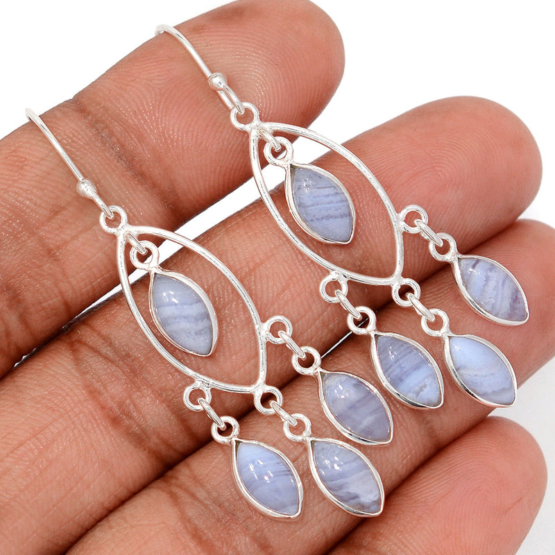 2.2" Jhumka - Blue Lace Agate Earrings - DSNE361