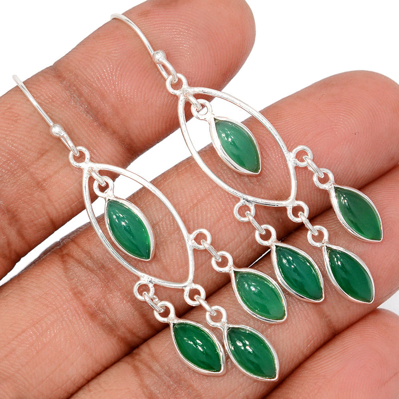 2.2" Jhumka - Green Onyx Earrings - DSNE365