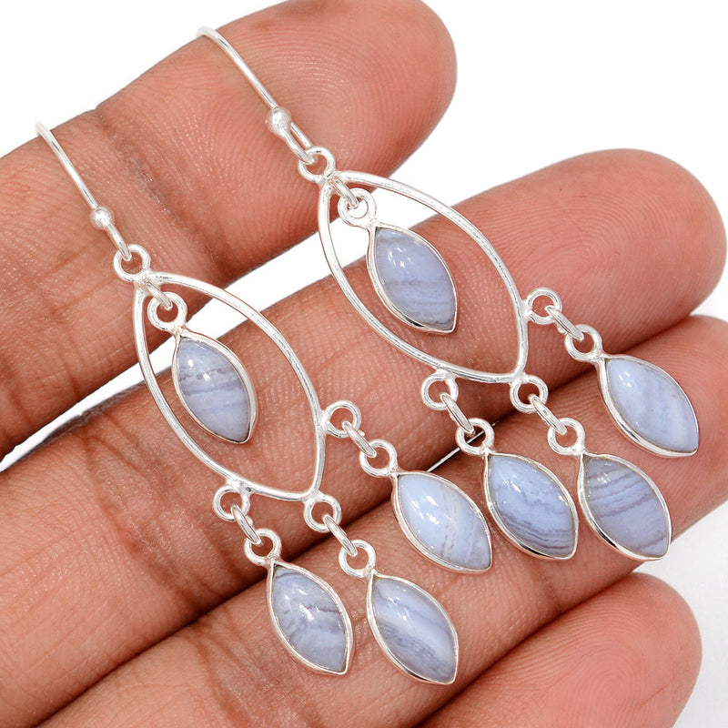 2.2" Jhumka - Blue Lace Agate Earrings - DSNE366