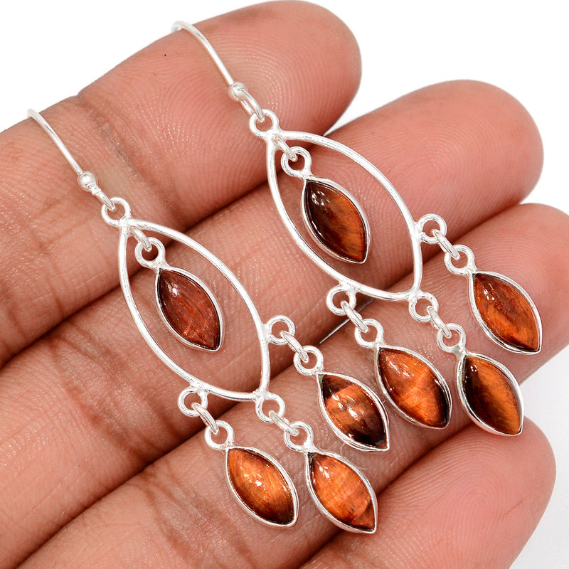 2.2" Jhumka - Red Tiger Eye Earrings - DSNE379