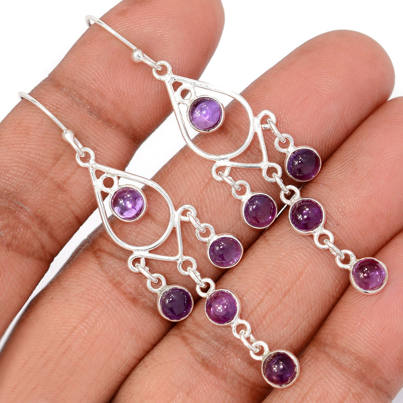 2.5" Jhumka - Amethyst Cabochon Earrings - DSNE385
