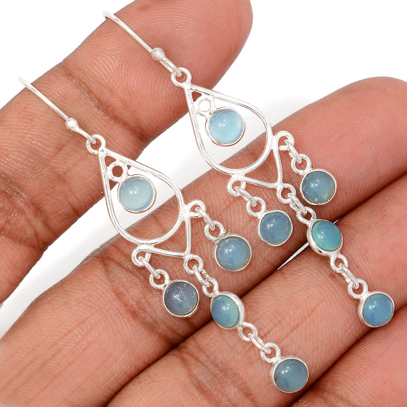 2.5" Jhumka - Blue Chalcedony Earrings - DSNE396