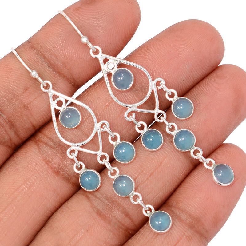 2.5" Jhumka - Blue Chalcedony Earrings - DSNE408