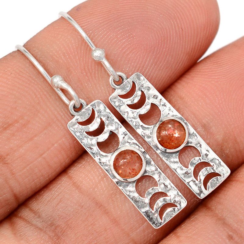 1.5" Phases Of Moon - Rainbow Sunstone Earrings - DSNE50