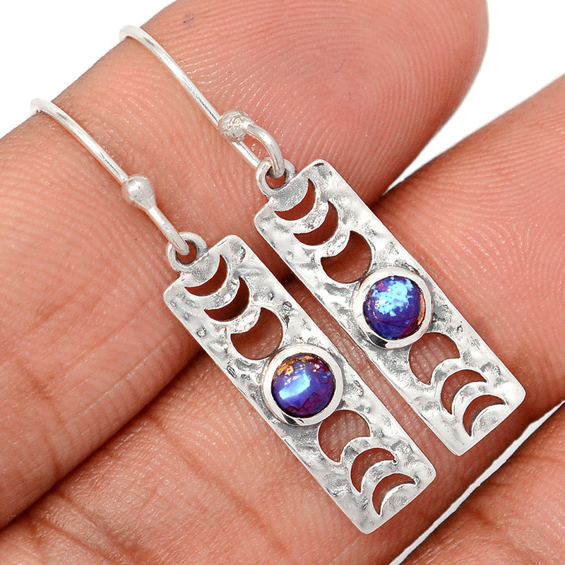 1.5" Phases Of Moon - Copper Purple With Blue Turquoise Earrings - DSNE53
