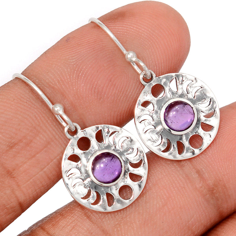 1.2" Phases Of Moon - Amethyst Cabochon Earrings - DSNE62