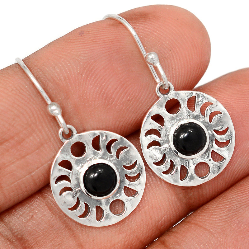 1.2" Phases Of Moon - Black Onyx Cabochon Earrings - DSNE65