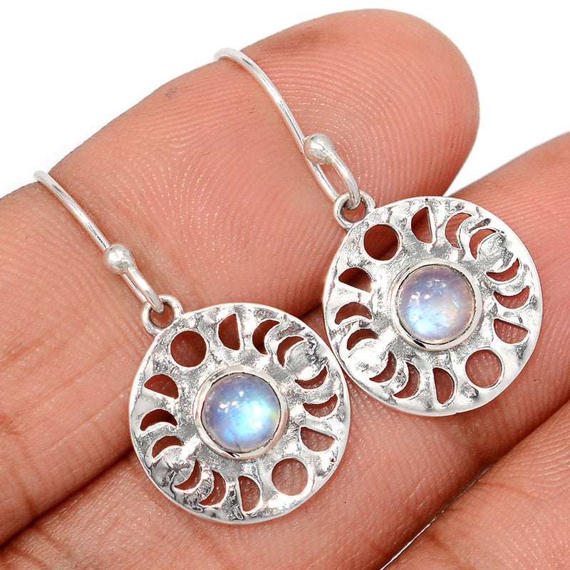 1.2" Phases Of Moon - Rainbow Moonstone Earrings - DSNE67