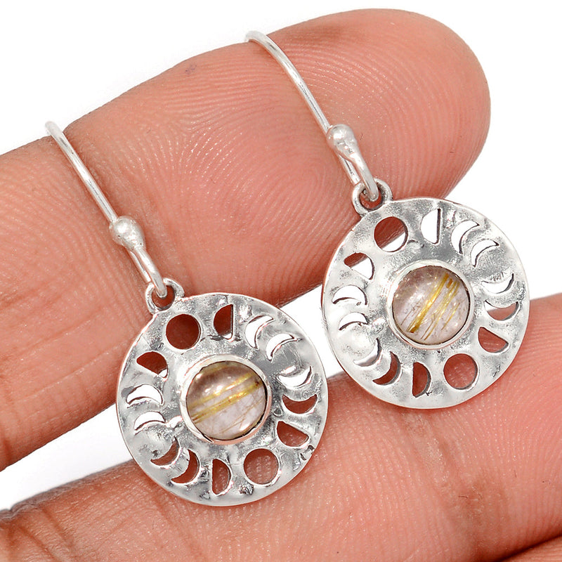 1.2" Phases Of Moon - Golden Rutile Earrings - DSNE69