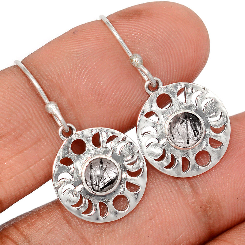 1.2" Phases Of Moon - Black Rutilated Quartz Earrings - DSNE73