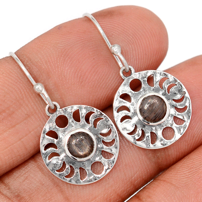 1.2" Phases Of Moon - Black Sunstone Earrings - DSNE76